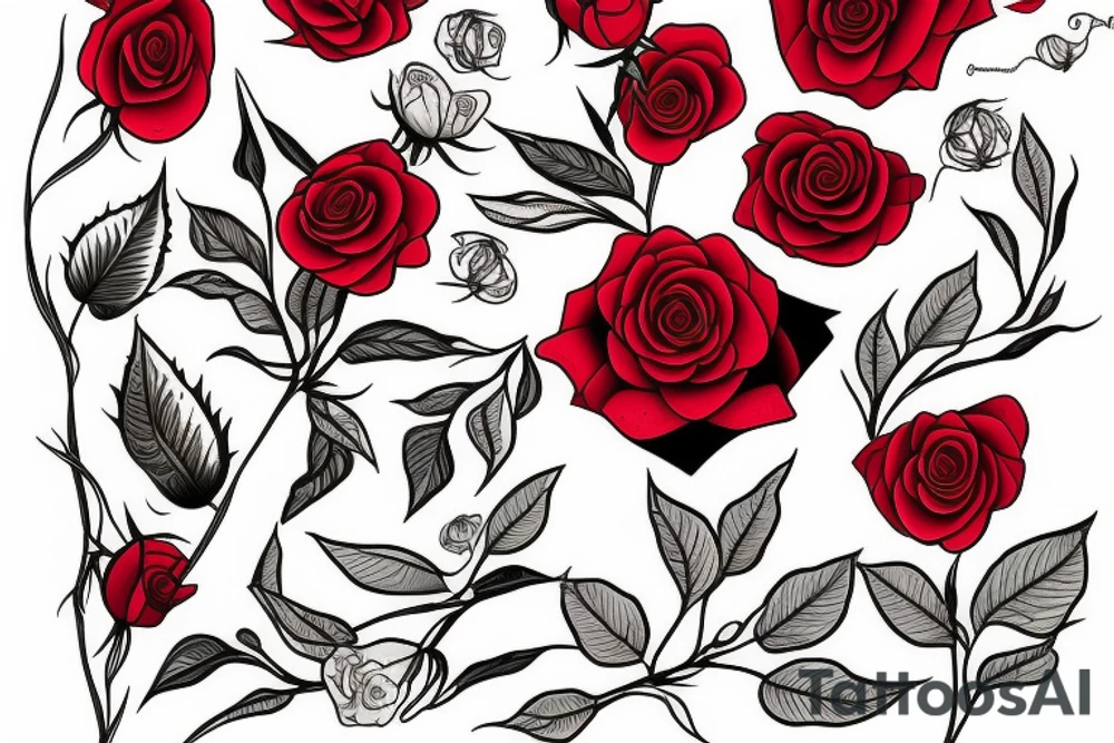 Red rose  intertwined with a Lilly of the valley tattoo idea