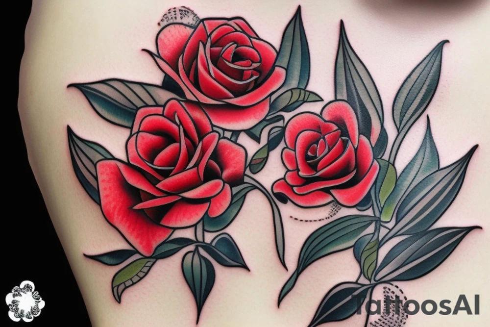 Red rose  intertwined with a Lilly of the valley tattoo idea