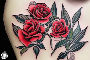 Red rose  intertwined with a Lilly of the valley tattoo idea