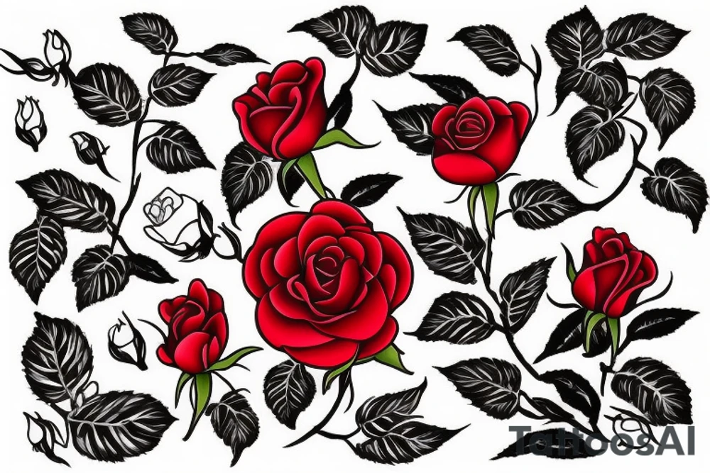 Red rose  intertwined with a Lilly of the valley tattoo idea