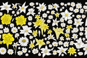 Pine tree with yellow rose, cherry blossoms, forget-me-nots, stargazer lillies, and gerbera daisies on the ribs tattoo idea