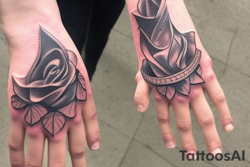 This is the picture of my hand tattoo.  I want you to make a tattoo design for me to complete my tattoo.file:///Users/Guest/Downloads/photo_6332122481686590653_y%20(1).jpg
I want that plan to be taken from the events of my life.  which includes the death of my love, the hardships I suffered, I was like a lone wolf and like a lion king. tattoo idea