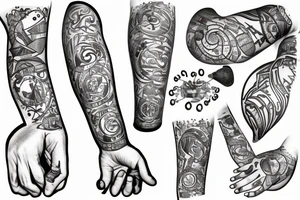 Braslet with pionies and  two black lines across arm tattoo idea