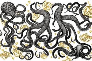 Big octopus on the sea with gold heart in tentacles tattoo idea