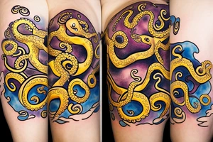 Big octopus on the sea with gold heart in tentacles tattoo idea