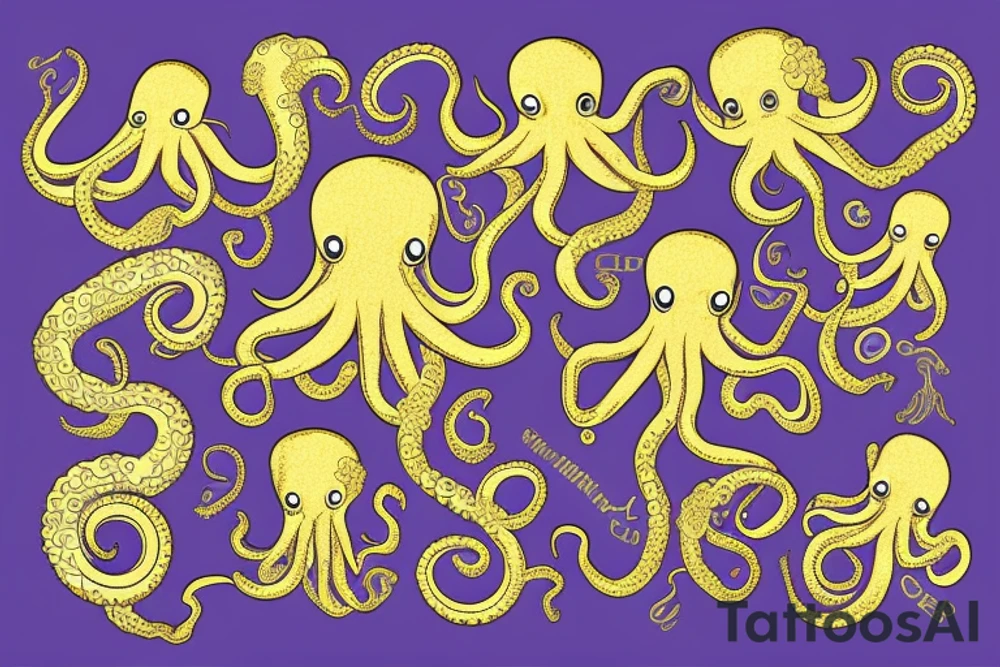 Big octopus on the sea with gold heart in tentacles tattoo idea