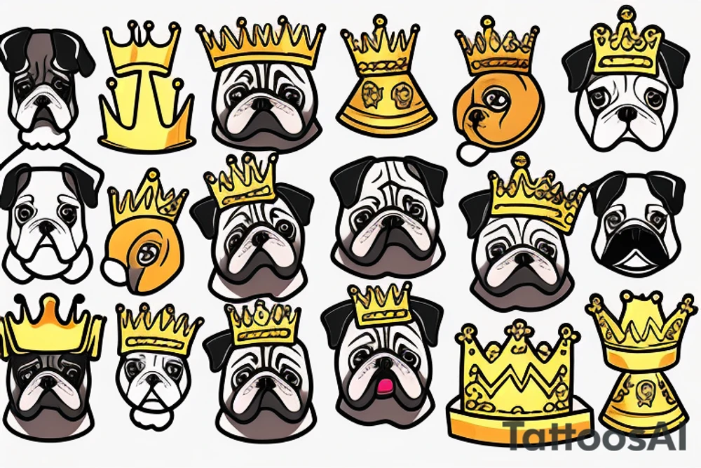 Pug with golden crown tattoo idea