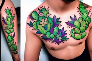 Cactus themed tattoo sleeve, with floral intertwinings and maybe integrate the I am greater than my ups and downs symbol. Make it manly and badass tattoo idea