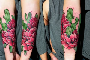 Cactus themed tattoo sleeve, with dangerous looking spikes, floral intertwining.  Make it manly and badass tattoo idea