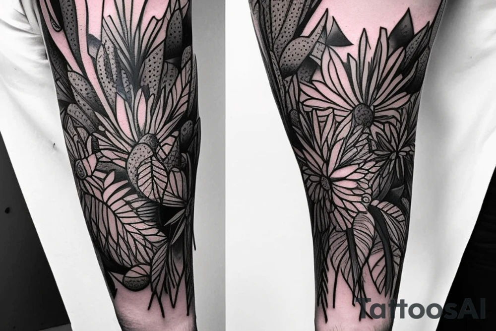 Cactus themed tattoo sleeve, with dangerous looking spikes, floral intertwining.  Make it manly and badass tattoo idea