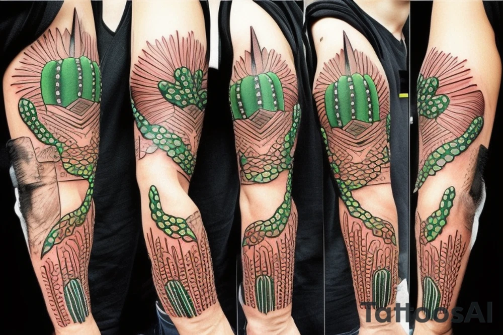 Cactus themed tattoo sleeve, with dangerous looking spikes, Make it manly and badass tattoo idea