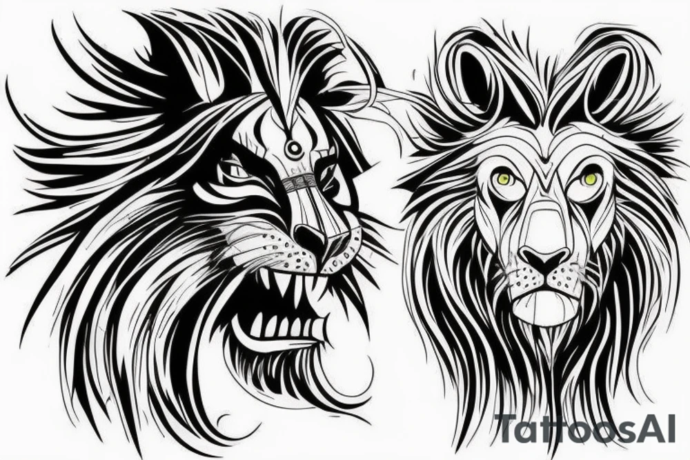 I want that designe to be taken from my life stories . which includes the death of my wife, the hardships I suffered, drugs, give up , reborn like demon ,I was like a lonely wolf and like a lion king. tattoo idea