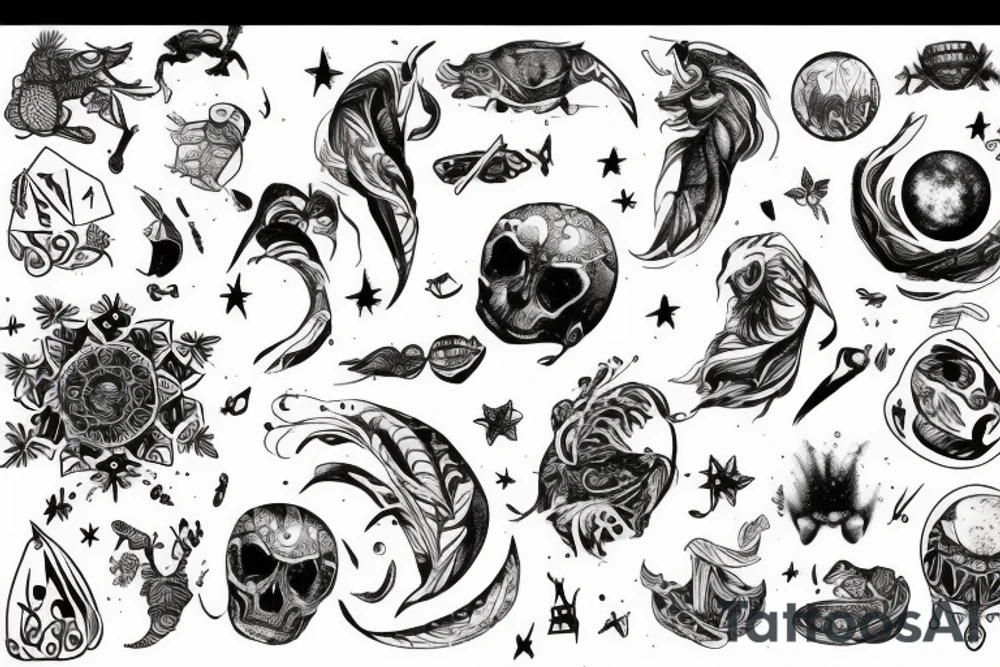 Чëрный ворон, чёрный кот и луна tattoo idea