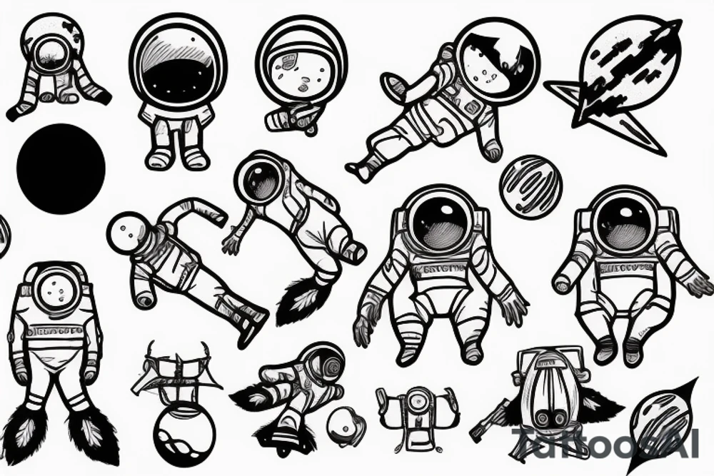 Cosmonaut throwing a free throw tattoo idea