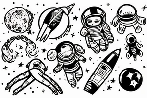 Cosmonaut throwing a free throw tattoo idea