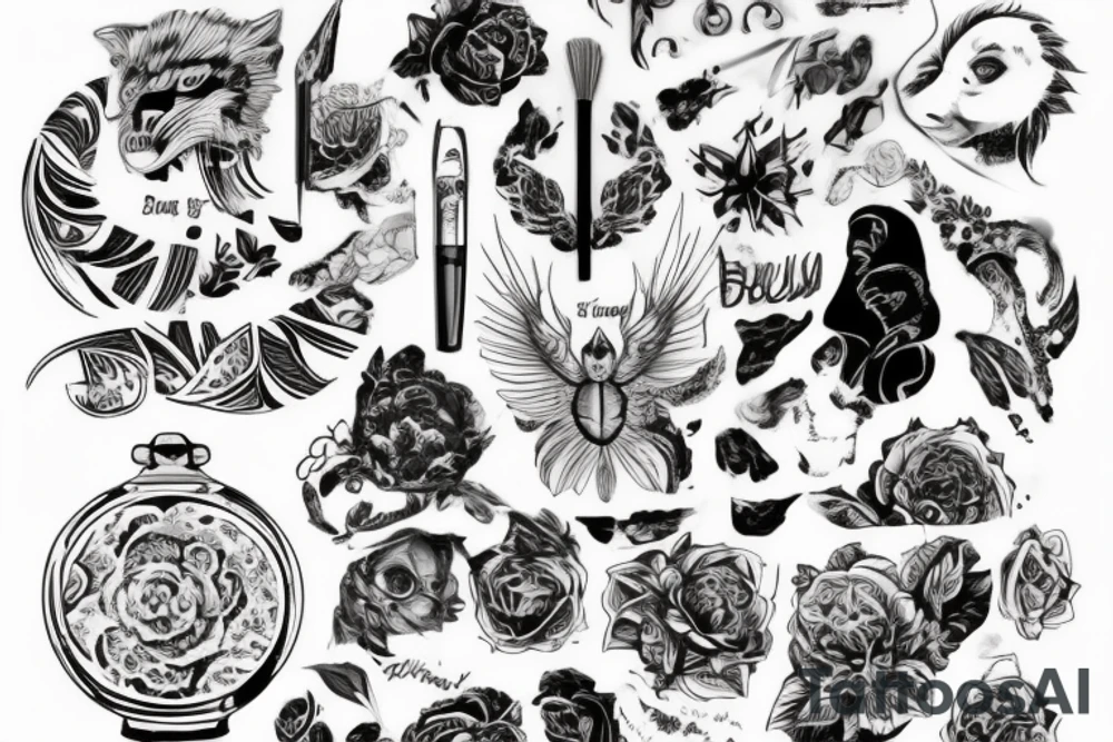Чëрный ворон, чёрный кот и луна, расположить на предплечья tattoo idea
