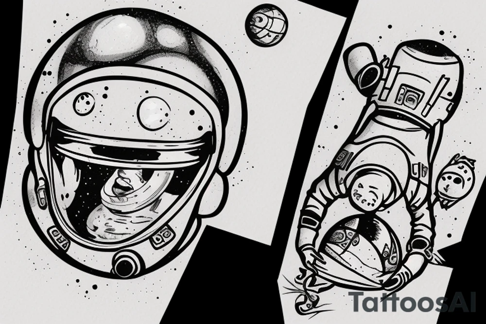 Cosmonaut dribbling with ball tattoo idea