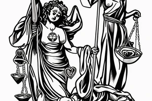 lady justice with her robes growing out of a human heart tattoo idea