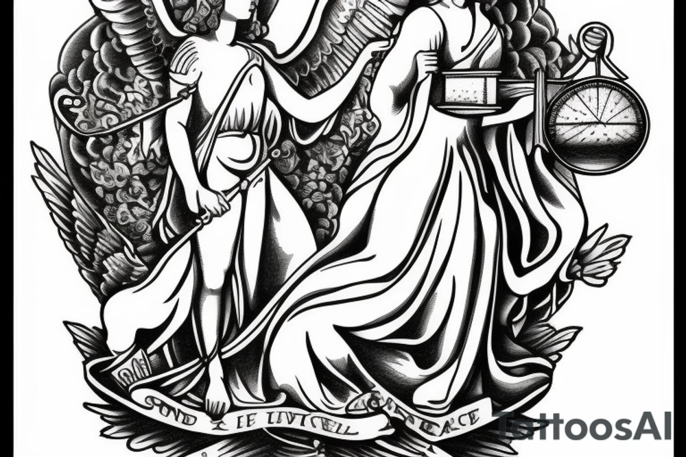 lady justice, standing on a human heart tattoo idea