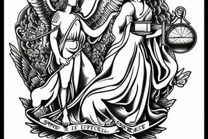 lady justice, standing on a human heart tattoo idea