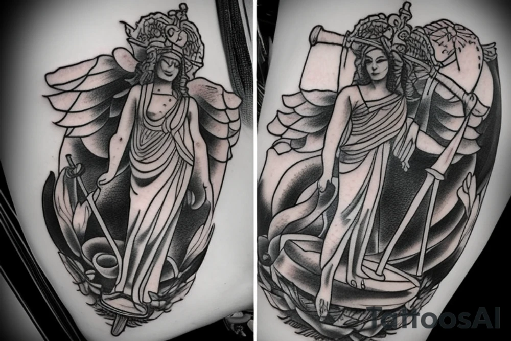lady justice, standing on a human heart tattoo idea