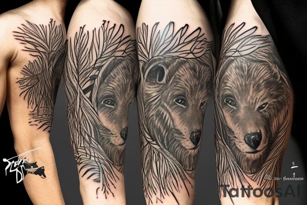 THE JUNGLE BOOK THEME/ 
I WANT MOWGLI IN THE MIDDLE OF THE TATTOO AND PROTECTED BY THE ANIMALS IN THE MOVIE tattoo idea