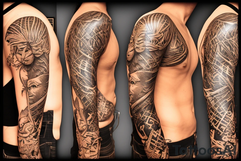THE JUNGLE BOOK THEME/ 
I WANT MOWGLI IN THE MIDDLE OF THE TATTOO AND PROTECTED BY THE ANIMALS IN THE MOVIE tattoo idea