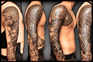 THE JUNGLE BOOK THEME/ 
I WANT MOWGLI IN THE MIDDLE OF THE TATTOO AND PROTECTED BY THE ANIMALS IN THE MOVIE tattoo idea