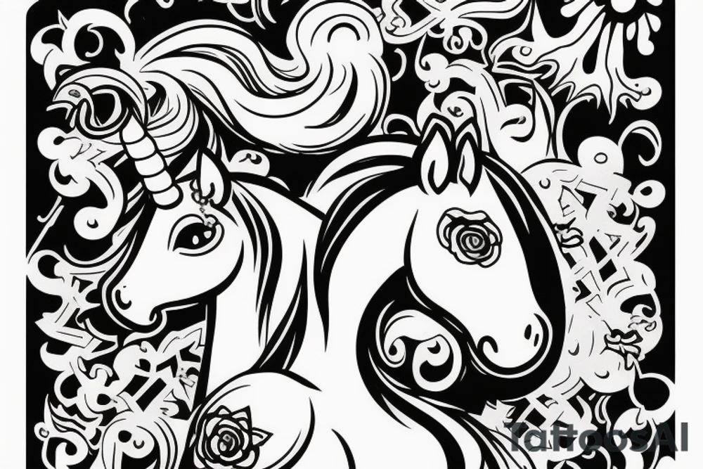 Unicorn with a crown on his head tattoo idea