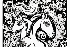 Unicorn with a crown on his head tattoo idea