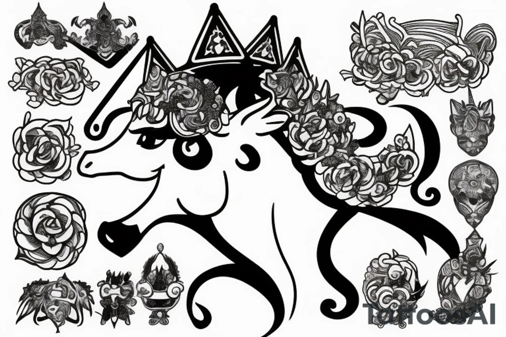 Unicorn with a crown on his head tattoo idea