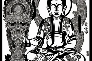 Samurai praying to Buddha tattoo idea