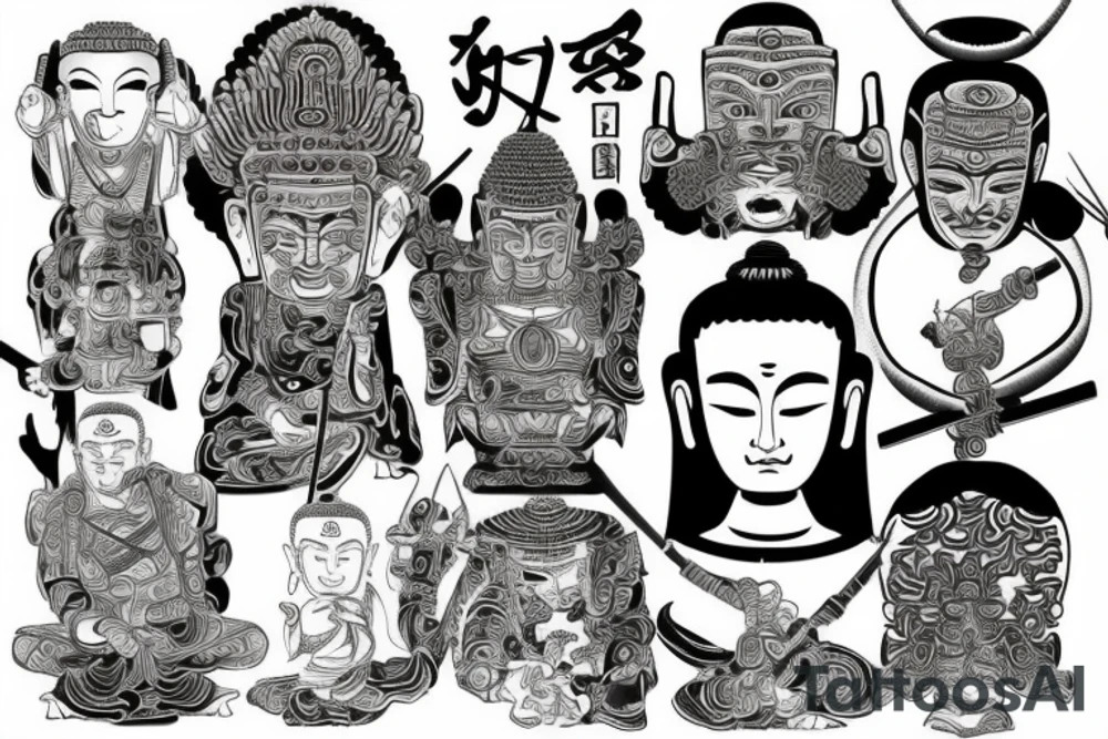 Samurai praying to Buddha tattoo idea