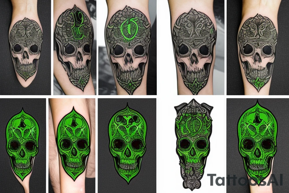 Black and a green viking skull tattoo idea