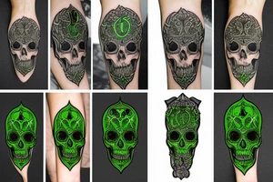 Black and a green viking skull tattoo idea