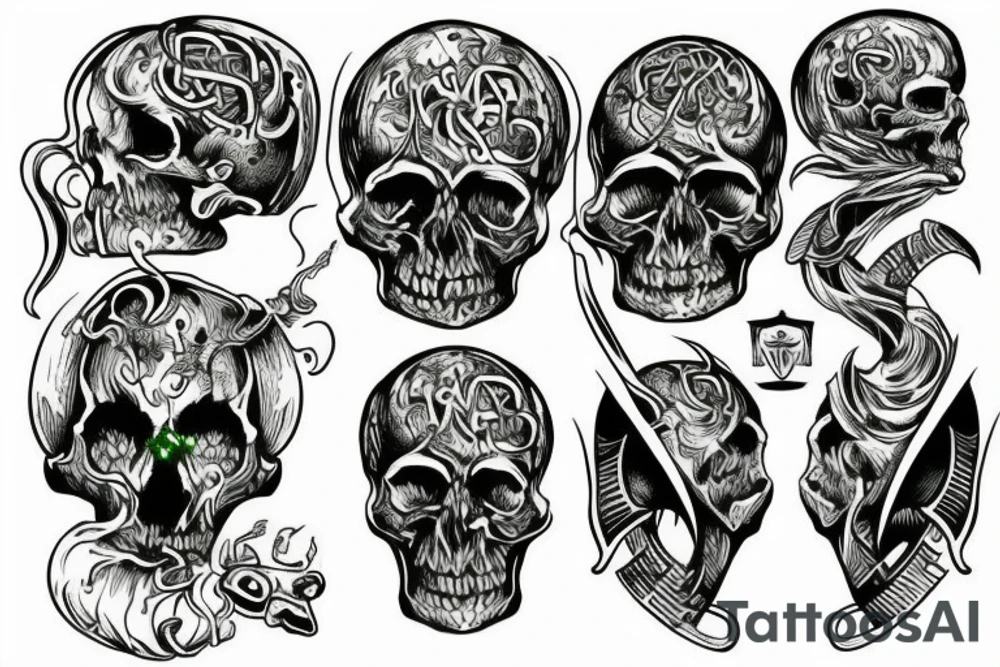 Black and a green viking skull tattoo idea