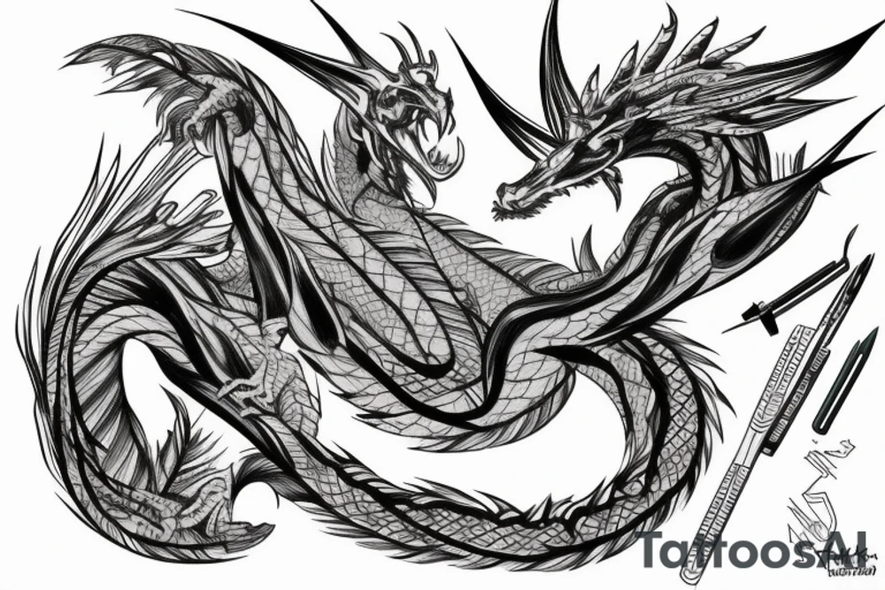 Brush stroke dragon inside a geometric design tattoo idea