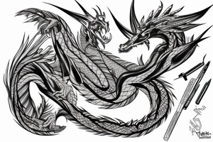 Brush stroke dragon inside a geometric design tattoo idea