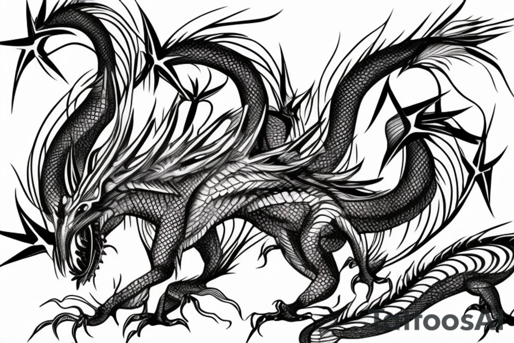 Brush stroke dragon inside a geometric design tattoo idea