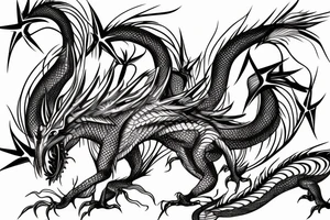 Brush stroke dragon inside a geometric design tattoo idea