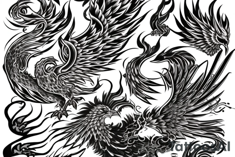 a phoenix rising from flaming rubble tattoo idea