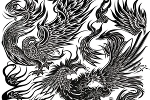 a phoenix rising from flaming rubble tattoo idea
