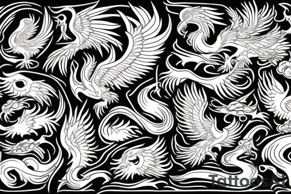 a phoenix rising from flaming rubble tattoo idea