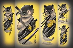Samurai sea otter with a katana and yellow gown tattoo idea