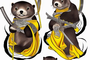 Samurai sea otter with a katana and yellow gown tattoo idea