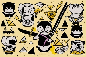 Samurai sea otter holding a katana, wearing yellow coat with a black triangle pattern tattoo idea