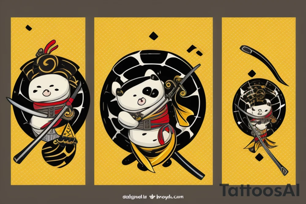 Samurai sea otter holding a katana, wearing yellow coat with a black triangle pattern tattoo idea