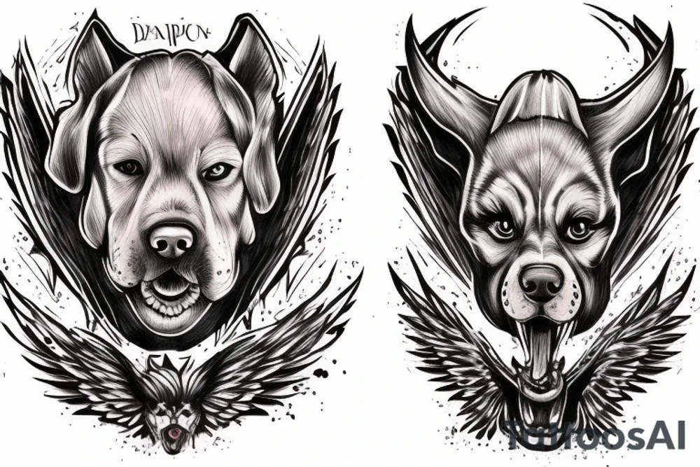 Two dogs on the chest, the left one personifies bad traits and plays the role of a demon, and the right one personifies good traits and plays the role of an angel tattoo idea