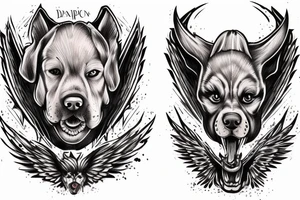 Two dogs on the chest, the left one personifies bad traits and plays the role of a demon, and the right one personifies good traits and plays the role of an angel tattoo idea