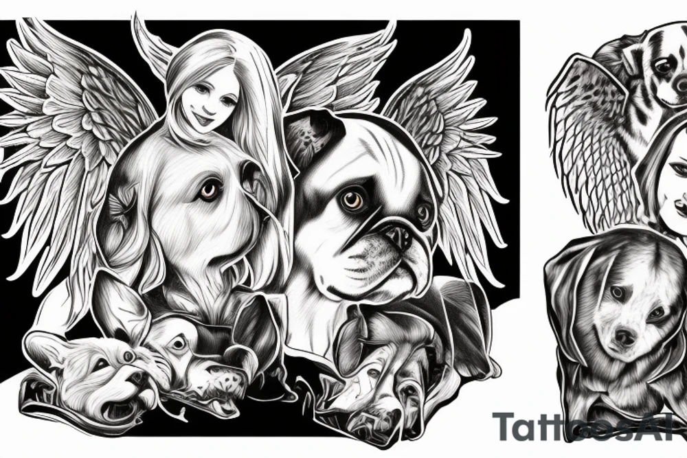 Two dogs on the chest, the left one personifies bad traits and plays the role of a demon, and the right one personifies good traits and plays the role of an angel tattoo idea